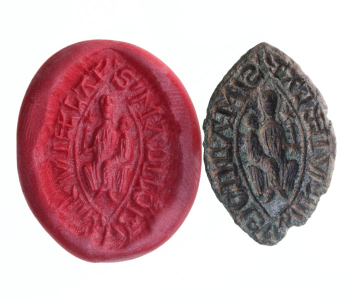 Medieval Bronze Vessica Seal Matrix 'Seal of Matilda, wife of William' - 14th Century AD